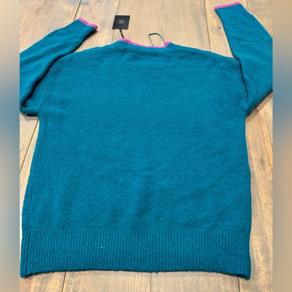 NWT Code X Mode Women’s Long Sleeve “Très Chic” Green Fuschia Trim Sweater Sz: S - Picture 10 of 10